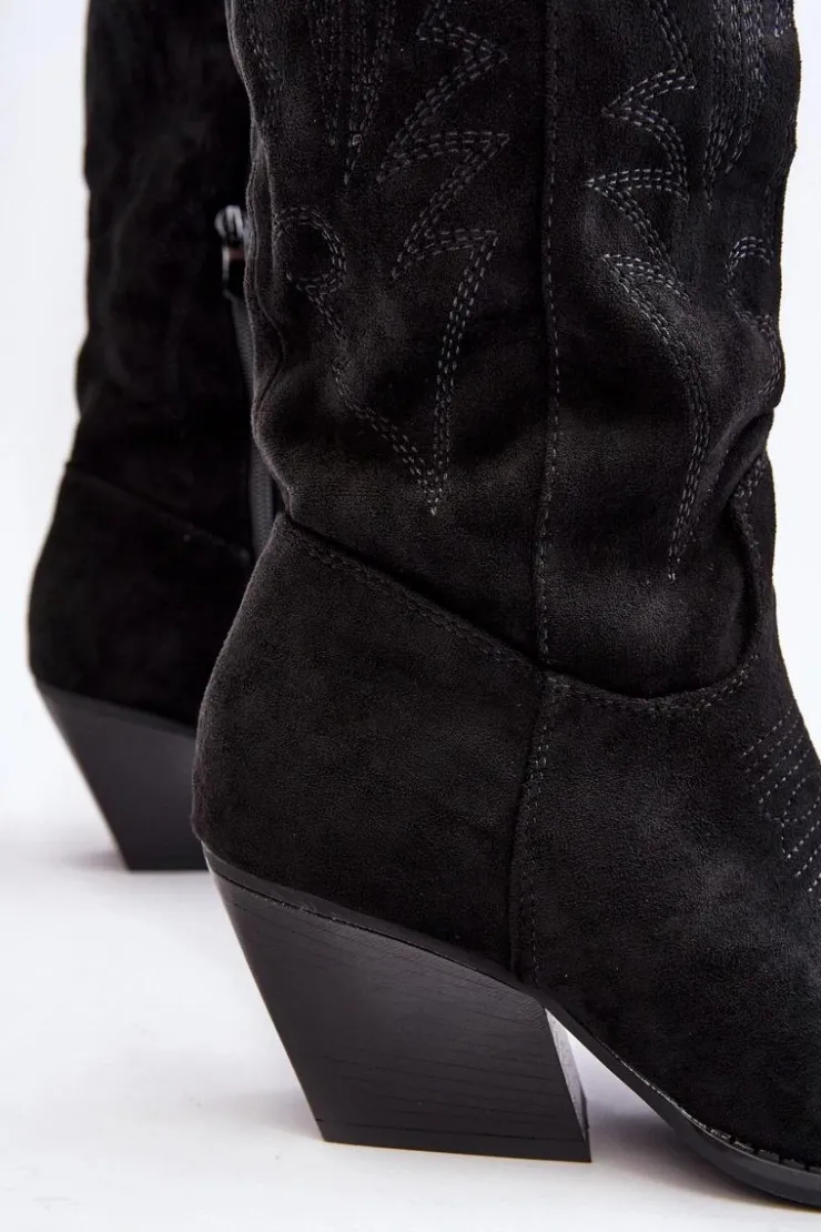 New Boto Damskie Kozaki Kowbojki Na Słupku Czarne Sloana