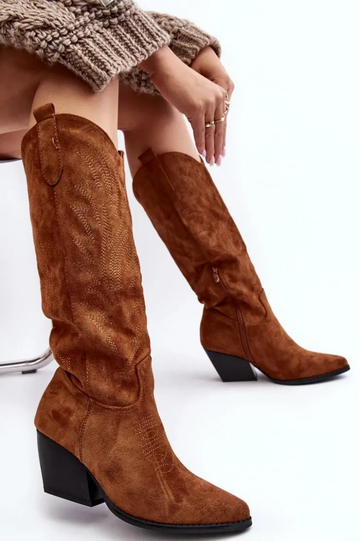 Damskie Boto Damskie Kozaki Kowbojki Na Słupku Camel Sloana