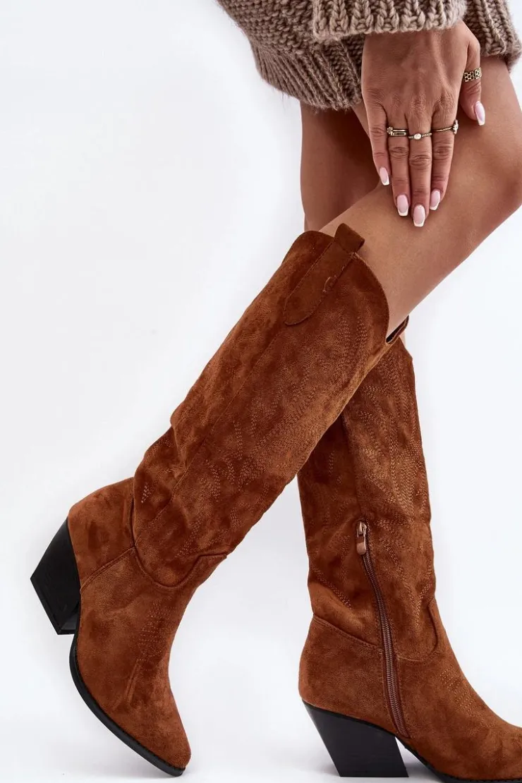 Damskie Boto Damskie Kozaki Kowbojki Na Słupku Camel Sloana