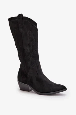 Boto Kozaki Przed Kolano|Kozaki Na Obcasie*Damskie Kozaki Kowbojki Na Niskim Obcasie Z Eko Zamszu Czarne Ligelia