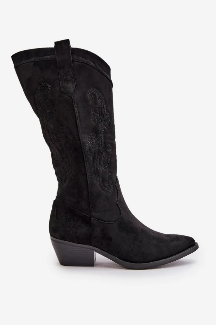Boto Kozaki Przed Kolano|Kozaki Na Obcasie*Damskie Kozaki Kowbojki Na Niskim Obcasie Z Eko Zamszu Czarne Ligelia