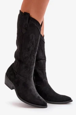Boto Kozaki Przed Kolano|Kozaki Na Obcasie*Damskie Kozaki Kowbojki Na Niskim Obcasie Z Eko Zamszu Czarne Ligelia