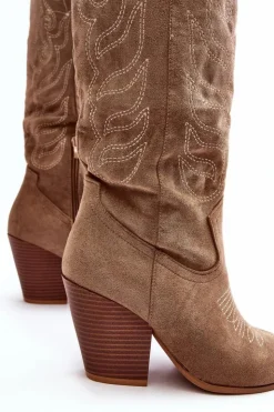 Best Boto Damskie Kozaki Kowbojki Na Obcasie Beżowe Tomani