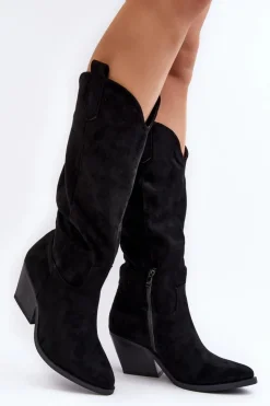 Damskie Boto Damskie Kozaki Kowbojki Na Obcasie Przed Kolano Czarne Oppore