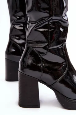 Damskie Boto Damskie Kozaki Lakierowane Na Słupku Czarne Efatina