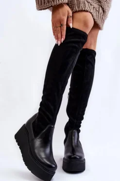 Damskie Laura Messi Damskie Kozaki Na Koturnie 2502 Czarne