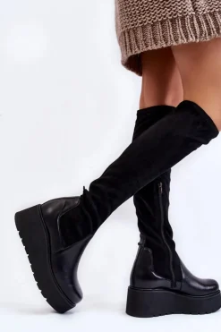 Damskie Laura Messi Damskie Kozaki Na Koturnie 2502 Czarne