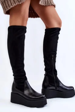 Damskie Laura Messi Damskie Kozaki Na Koturnie 2502 Czarne