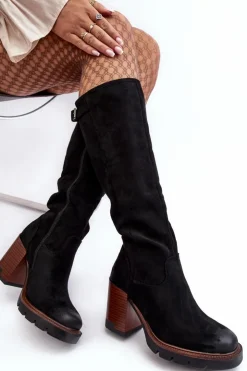 Buty damskie Vinceza Kozaki Na Obcasie|Kozaki Zamszowe*Damskie Kozaki Na Masywnym Słupku Ocieplane Czarne Alzeta