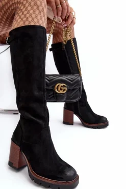 Buty damskie Vinceza Kozaki Na Obcasie|Kozaki Zamszowe*Damskie Kozaki Na Masywnym Słupku Ocieplane Czarne Alzeta