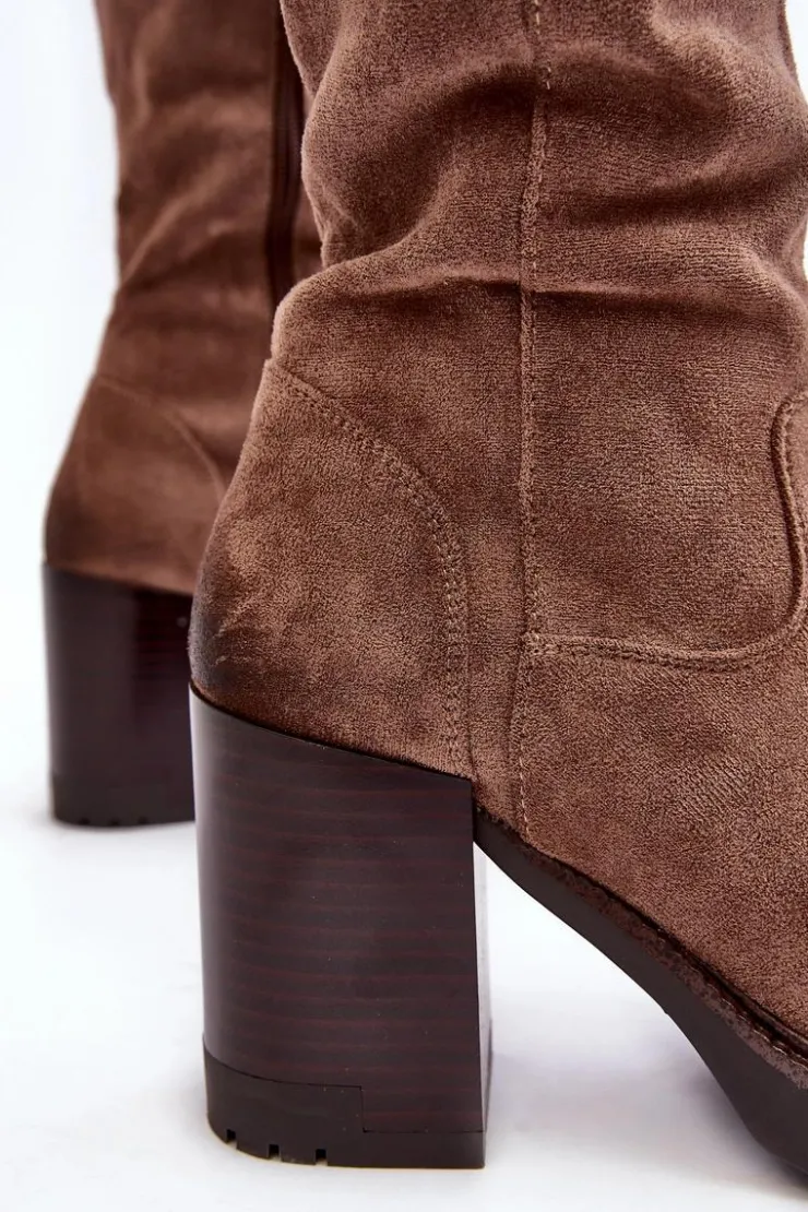 Hot Buty damskie Vinceza Damskie Kozaki Na Masywnym Słupku Ocieplane Ciemnobeżowe Alzeta