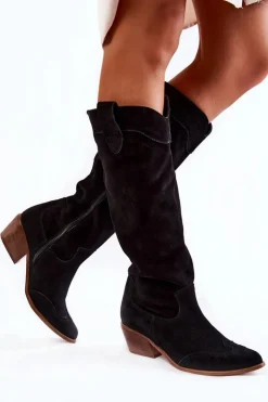 Outlet Boto Damskie Kozaki Na Obcasie Lewski Shoes 3235 Czarne