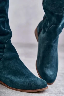 Damskie Boto Damskie Kozaki Na Płaskim Obcasie Zielone Isolde