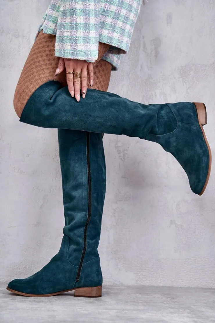 Damskie Boto Damskie Kozaki Na Płaskim Obcasie Zielone Isolde