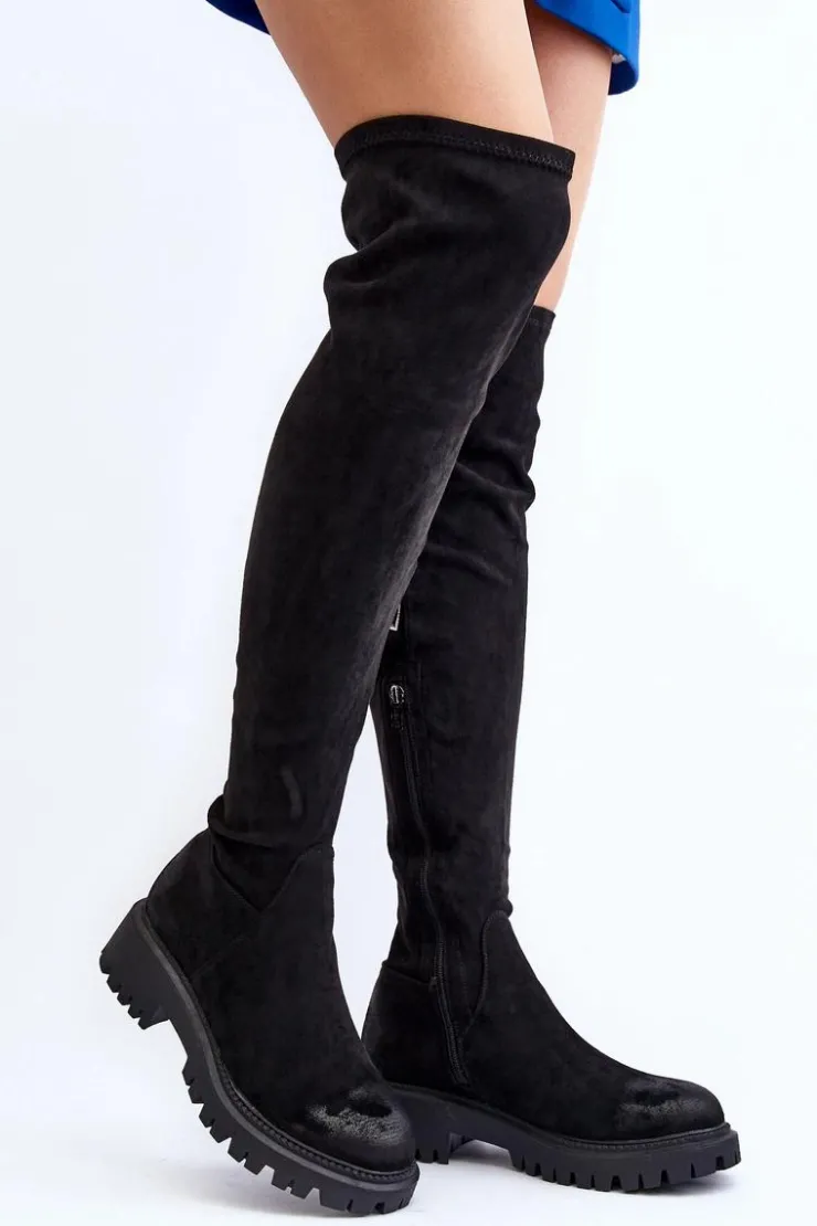 Damskie Boto Damskie Kozaki Na Płaskim Obcasie Za Kolano La.Fi 270068B-SU Czarne