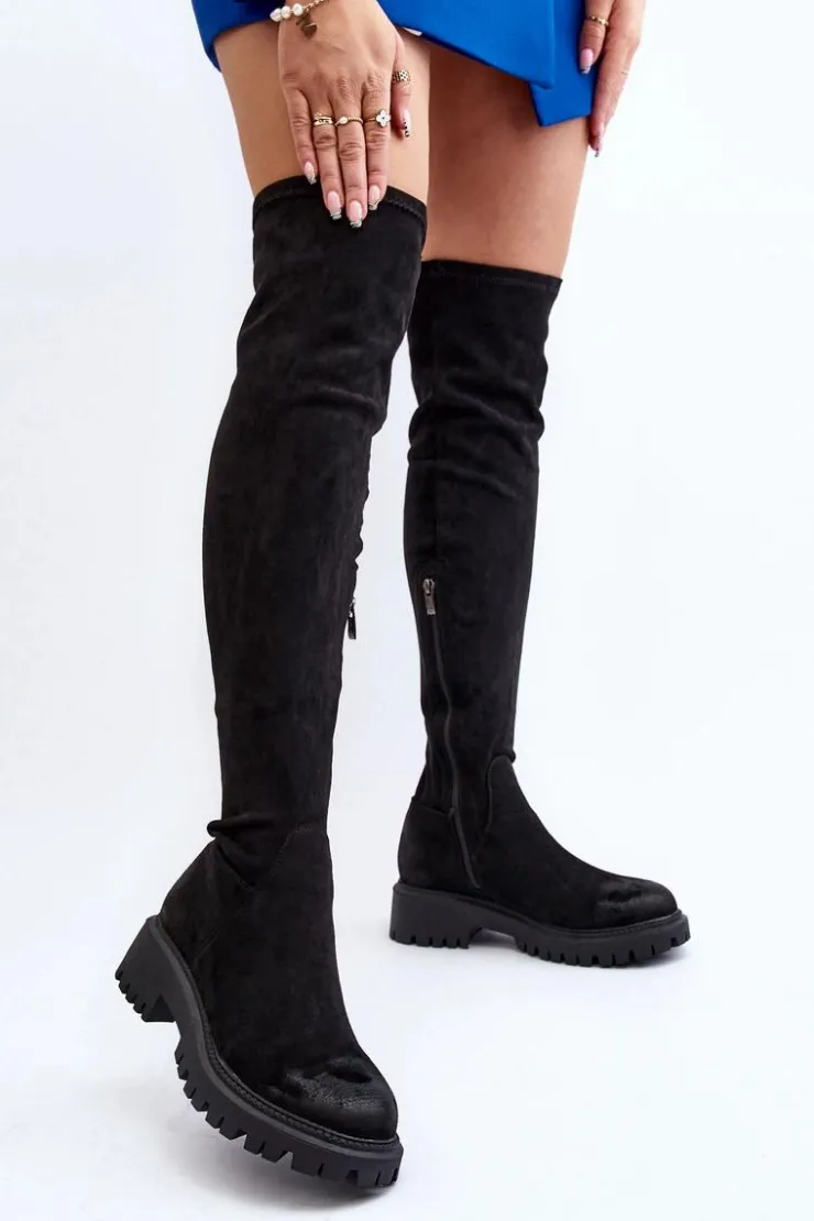 Damskie Boto Damskie Kozaki Na Płaskim Obcasie Za Kolano La.Fi 270068B-SU Czarne