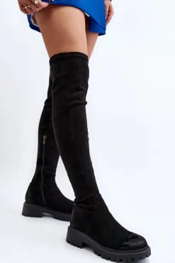 Damskie Boto Damskie Kozaki Na Płaskim Obcasie Za Kolano La.Fi 270068B-SU Czarne