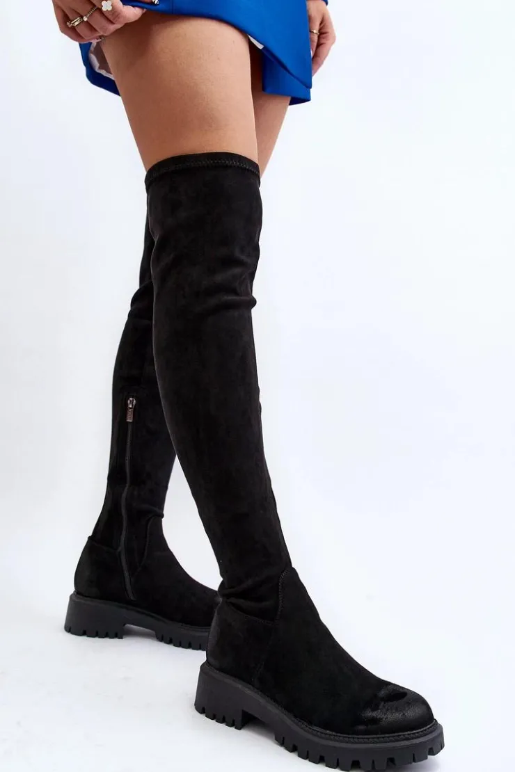 Damskie Boto Damskie Kozaki Na Płaskim Obcasie Za Kolano La.Fi 270068B-SU Czarne