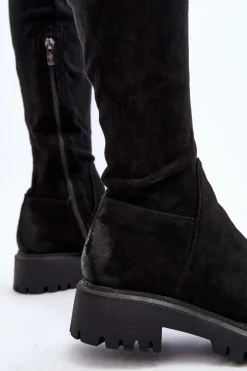 Damskie Boto Damskie Kozaki Na Płaskim Obcasie Za Kolano La.Fi 270068B-SU Czarne