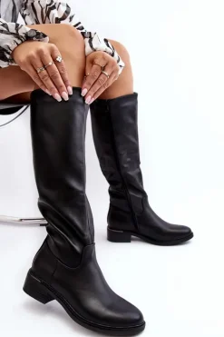 Clearance Boto Damskie Kozaki Na Płaskim Obcasie Przed Kolano Czarne Aviare