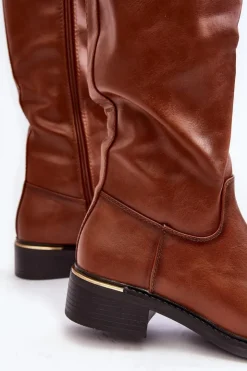 Hot Boto Damskie Kozaki Na Płaskim Obcasie Przed Kolano Brązowe Aviare