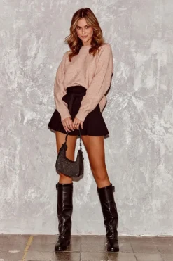 Damskie Boto Damskie Kozaki Na Płaskim Obcasie Z Marszczoną Cholewką Czarne Tercella