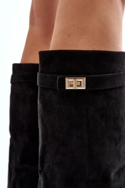 Sale Boto Damskie Kozaki Na Słupku Przed Kolano Czarne Portora