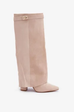 Damskie Boto Damskie Kozaki Na Słupku Przed Kolano Jasnobeżowe Portora