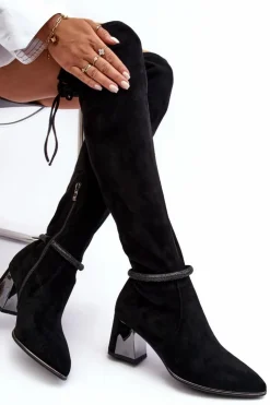 Damskie buty S.Barski Muszkieterki|Kozaki Za Kolano*Damskie Kozaki Na Słupku Za Kolano D&A MR870-65 Czarne