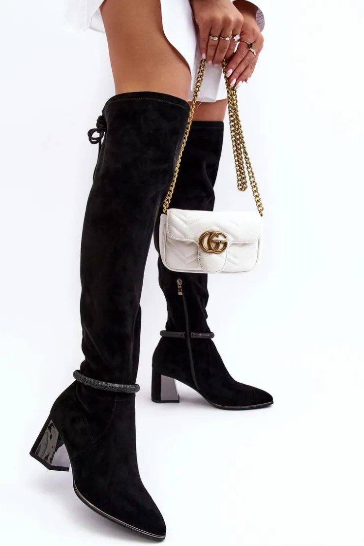 Damskie buty S.Barski Muszkieterki|Kozaki Za Kolano*Damskie Kozaki Na Słupku Za Kolano D&A MR870-65 Czarne