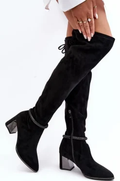 Damskie buty S.Barski Muszkieterki|Kozaki Za Kolano*Damskie Kozaki Na Słupku Za Kolano D&A MR870-65 Czarne