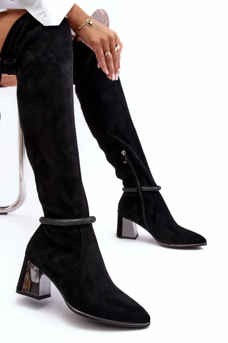 Damskie buty S.Barski Muszkieterki|Kozaki Za Kolano*Damskie Kozaki Na Słupku Za Kolano D&A MR870-65 Czarne