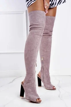 Damskie Boto Damskie Kozaki Na Słupku Zamszowe Lu Boo Szare Aramis