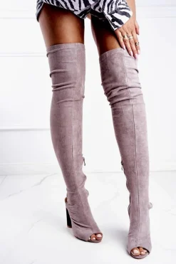 Damskie Boto Damskie Kozaki Na Słupku Zamszowe Lu Boo Szare Aramis