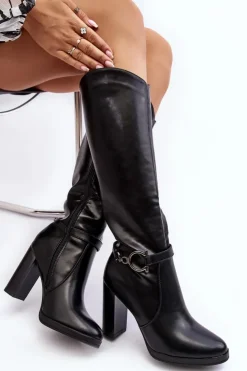 Boto Kozaki Przed Kolano|Kozaki Na Obcasie*Damskie Kozaki Na Słupku Z Ozdobą Przed Kolano Czarne Rahallis