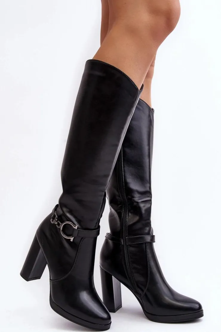 Boto Kozaki Przed Kolano|Kozaki Na Obcasie*Damskie Kozaki Na Słupku Z Ozdobą Przed Kolano Czarne Rahallis