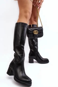 Hot Boto Damskie Kozaki Ocieplane Na Słupku Czarne Theisen