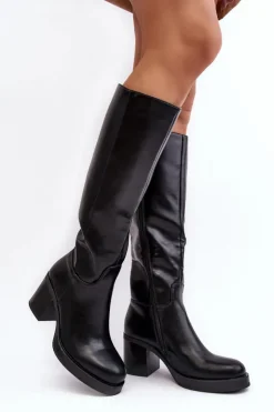 Hot Boto Damskie Kozaki Ocieplane Na Słupku Czarne Theisen