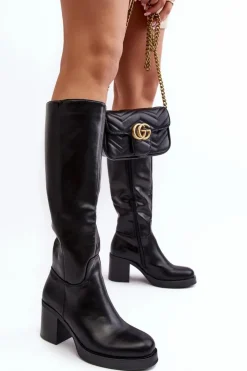 Hot Boto Damskie Kozaki Ocieplane Na Słupku Czarne Theisen