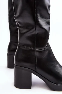 Hot Boto Damskie Kozaki Ocieplane Na Słupku Czarne Theisen