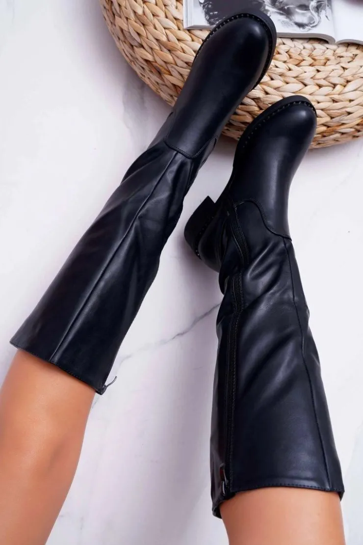 Hot Buty Sergio Leone Damskie Kozaki Płaski Obcas Sergio Leone Ocieplane Czarne KZ280