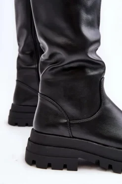 Boto Kozaki Płaskie|Kozaki Przed Kolano*Damskie Kozaki Przed Kolano Na Grubej Podeszwie Czarne Beatrizia