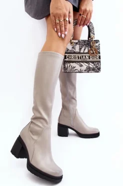 Online Buty Sergio Leone Damskie Kozaki Przed Kolano Na Obcasie Ocieplane Szare Sislene