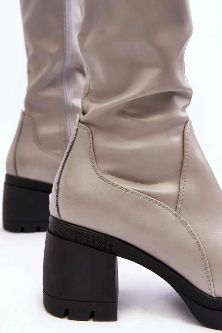 Online Buty Sergio Leone Damskie Kozaki Przed Kolano Na Obcasie Ocieplane Szare Sislene