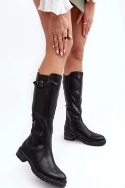 Damskie Evento Damskie Kozaki Przed Kolano Na Płaskim Obcasie Czarne Klemmo