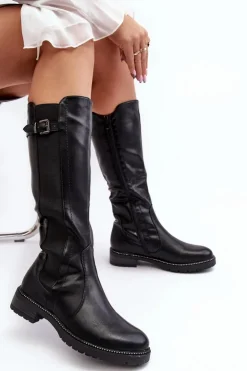 Damskie Evento Damskie Kozaki Przed Kolano Na Płaskim Obcasie Czarne Klemmo