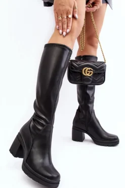 Buty Sergio Leone Kozaki Przed Kolano|Kozaki Na Obcasie*Damskie Kozaki Przed Kolano Na Obcasie Ocieplane Czarne Sislene