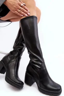 Buty Sergio Leone Kozaki Przed Kolano|Kozaki Na Obcasie*Damskie Kozaki Przed Kolano Na Obcasie Ocieplane Czarne Sislene