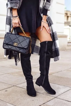 Buty Sergio Leone Damskie kozaki Sergio Leone zamszowe ciepłe czarne KZ292