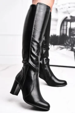 Buty Sergio Leone Kozaki Na Obcasie*Damskie Kozaki Sergio Leone Czarne KZ275